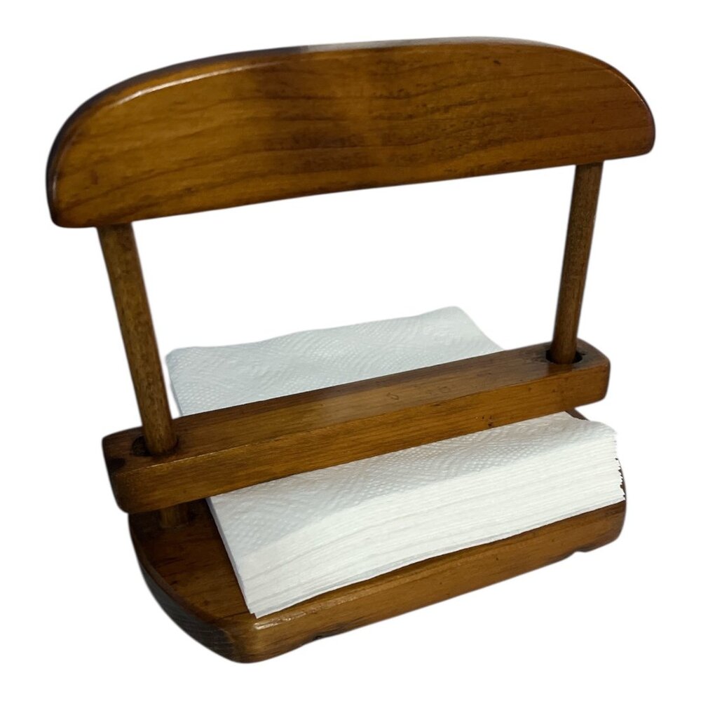 Vintage Handmade Wooden  Napkin Holder Signed MG Smith 1979